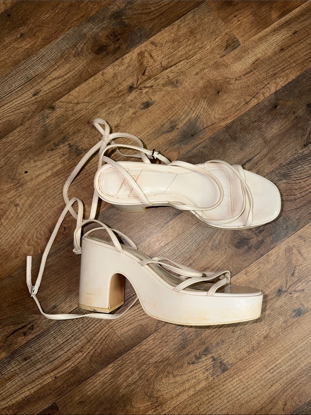 Zara Cream Platform Block Heel Lace-Up Sandals
